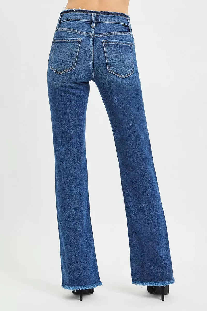 RISEN Full Size Mid Rise Bootcut Frayed Waistband Hem Detail Jeans Plus Size by RISEN