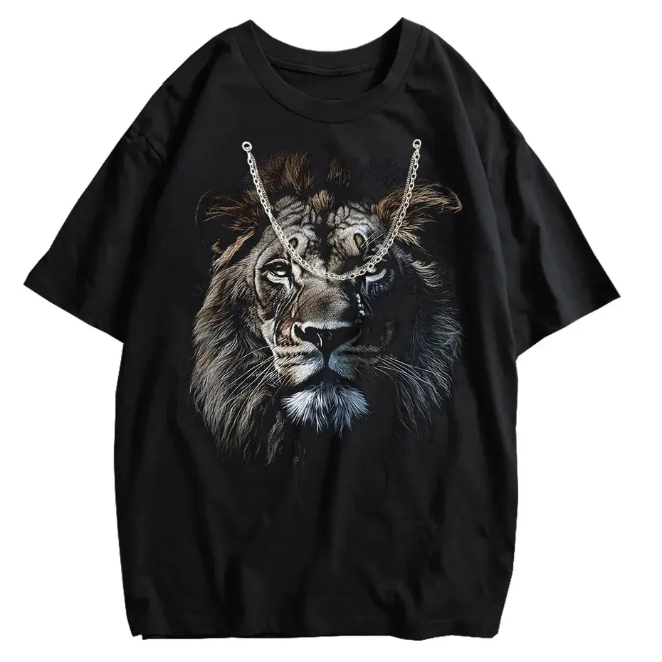 Hip Hop Men's T-Shirt With Lion head Print casual Tshirt Unisex Tops Tee by Vimost Shop