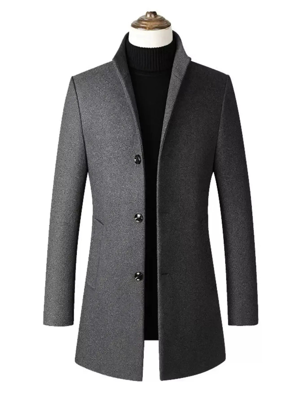 Men's Plus Size Slim Fit Stand Collar Overcoat by Trendsi