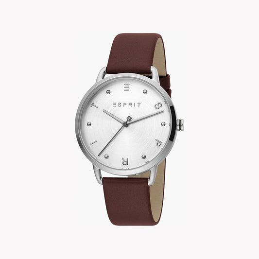 Esprit Women's Brown Leather Watch, Silver Dial | Es1l168m0025 by ESPRIT