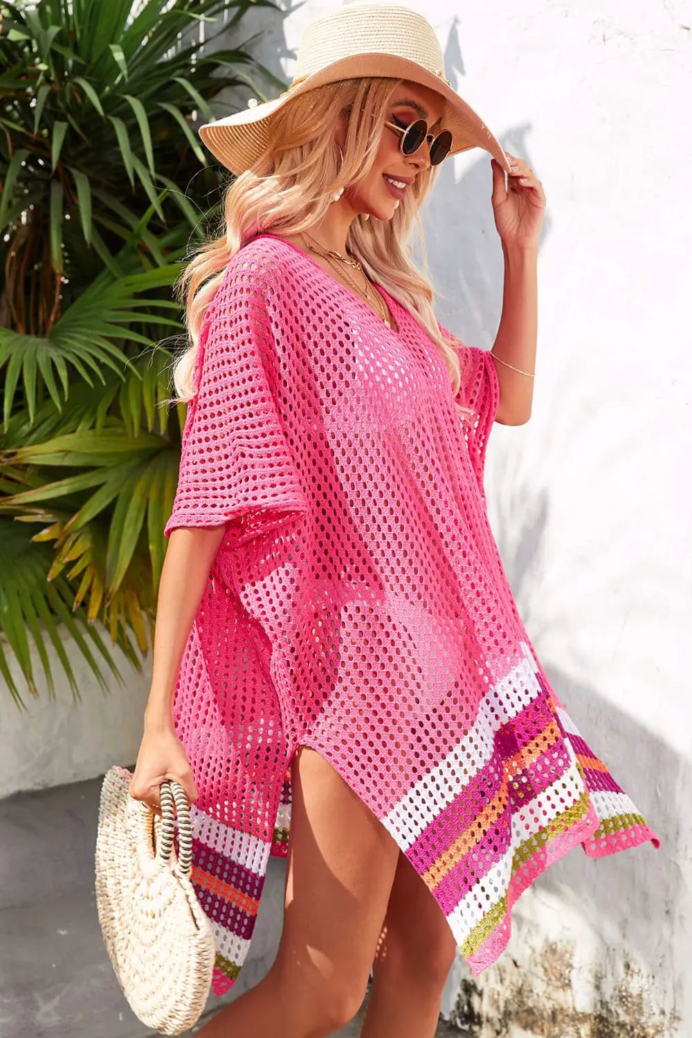Angel Wings Rainbow Stripe Openwork Slit Cover-Up by Partner Labels