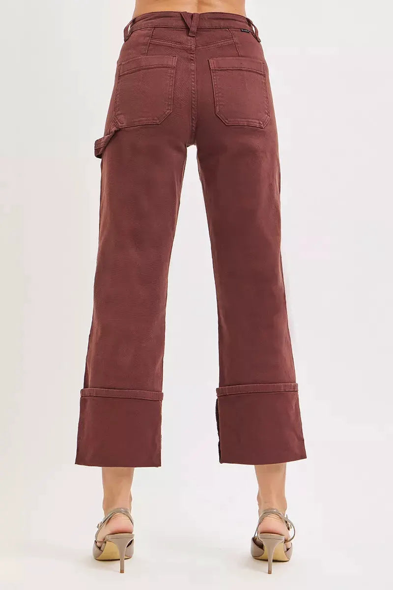 RISEN Full Size High Rise Wide Straight Cuffed Patch Jeans Plus Size by RISEN