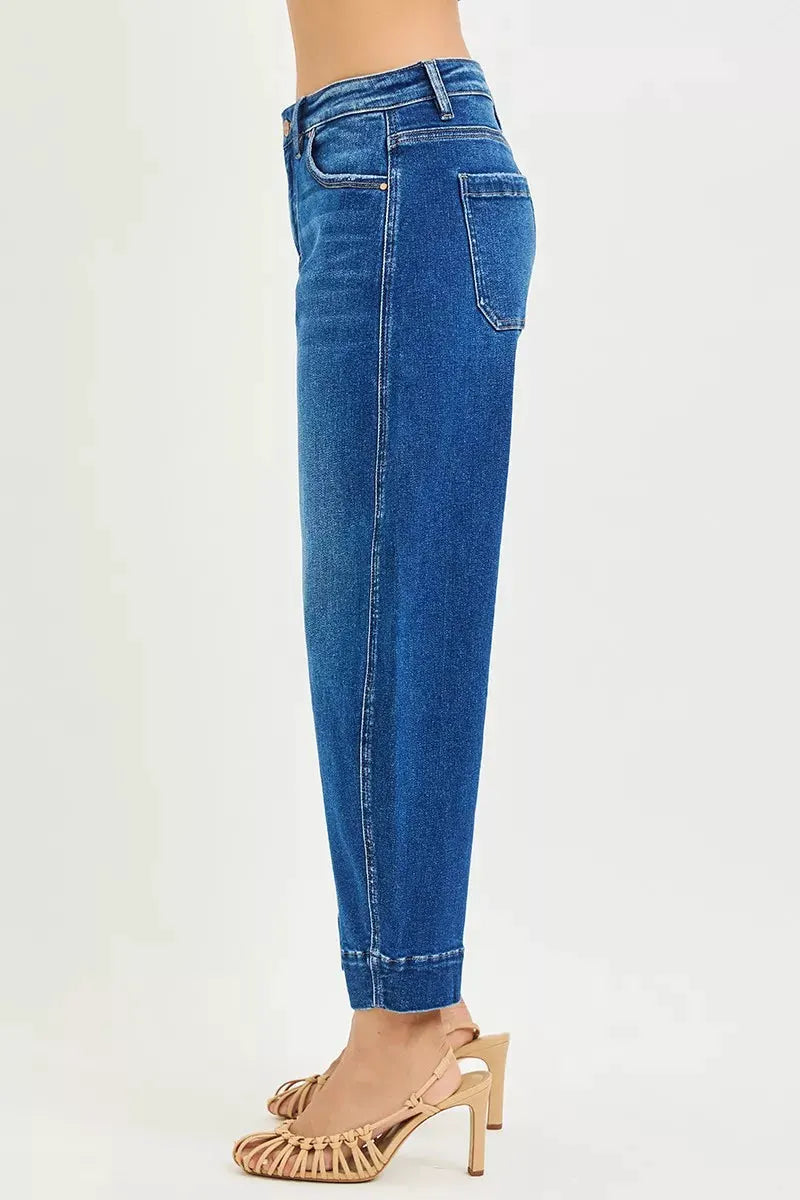RISEN Mid Rise Crop Barrel Jeans by RISEN