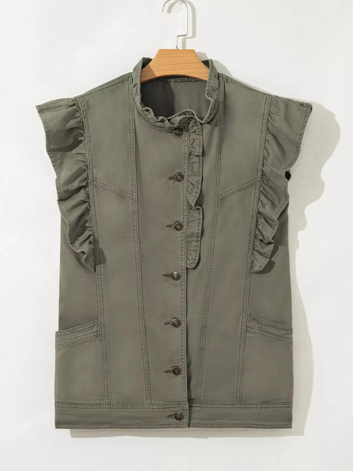 Ruffled Patchwork Denim Jacket Vest by Partner Label