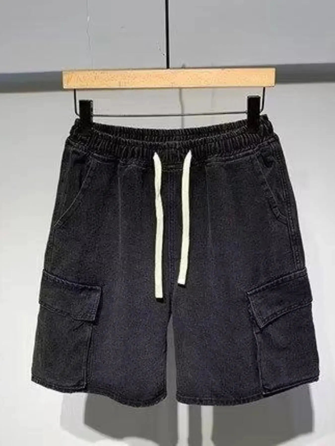 Men's Full Size Elastic Waist Washed Denim Cargo Shorts Plus Size by Partner Label