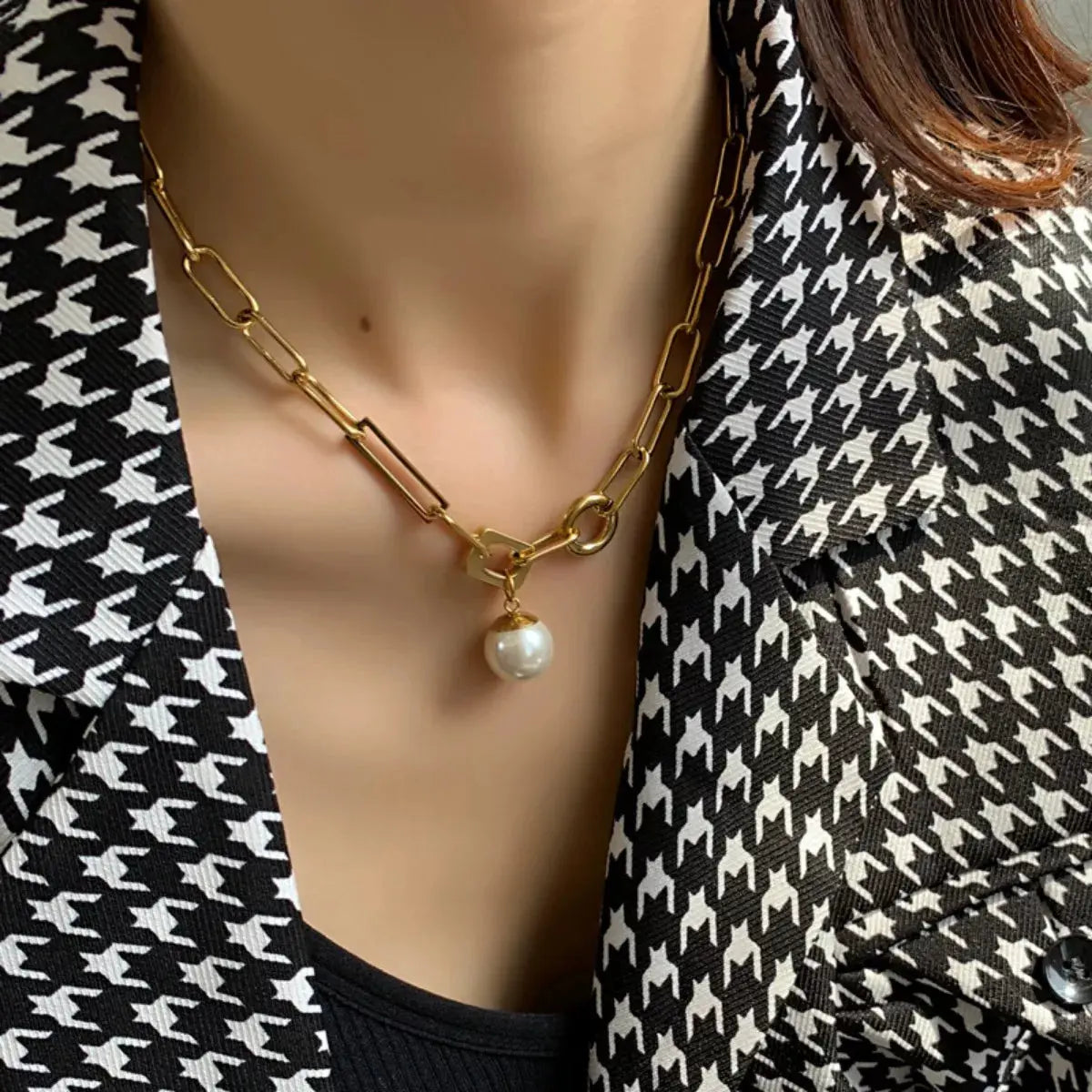 18K Gold-Plated Chain Pearl Necklace by Partner Labels