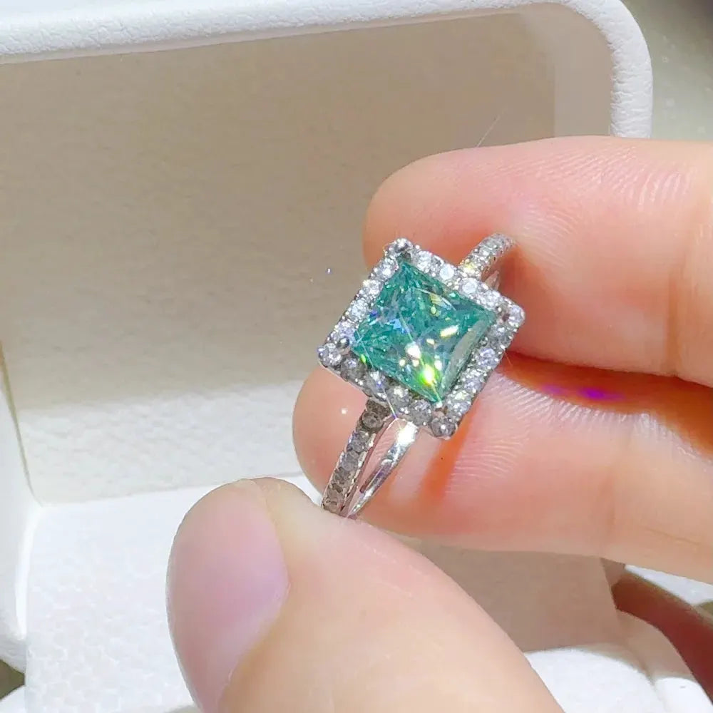 2 Carat 925 Sterling Silver Moissanite Square Shape Ring by Partner Label