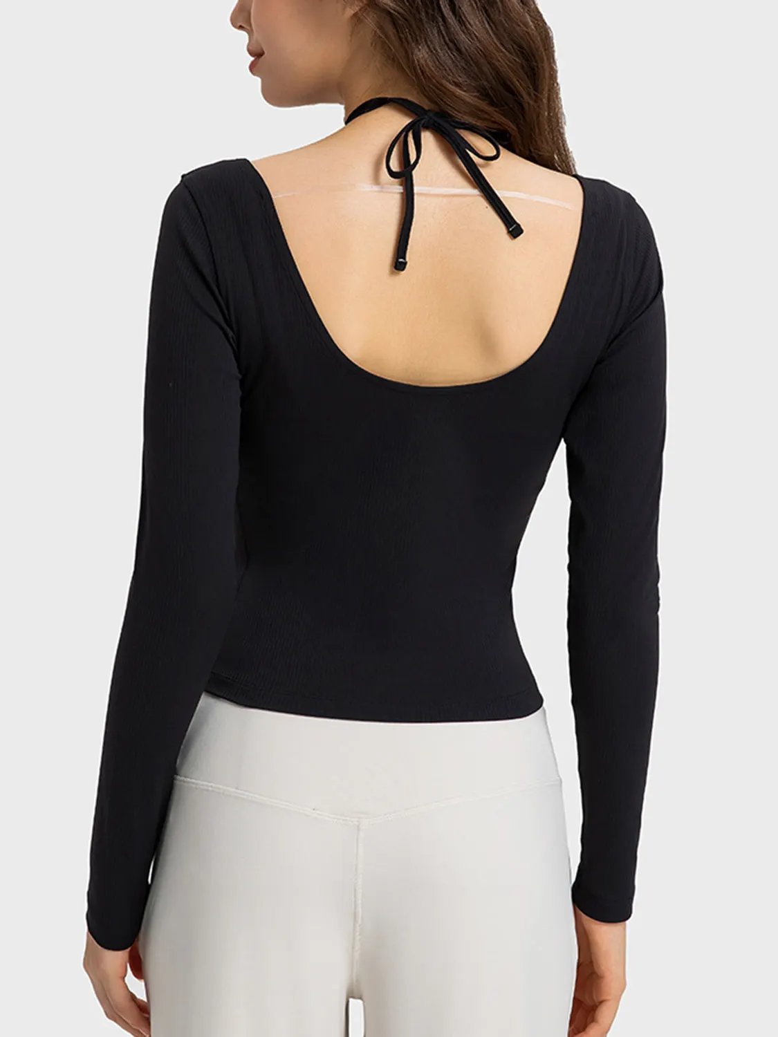 Millennia Halter Neck Long Sleeve Sporty Top by Millennia