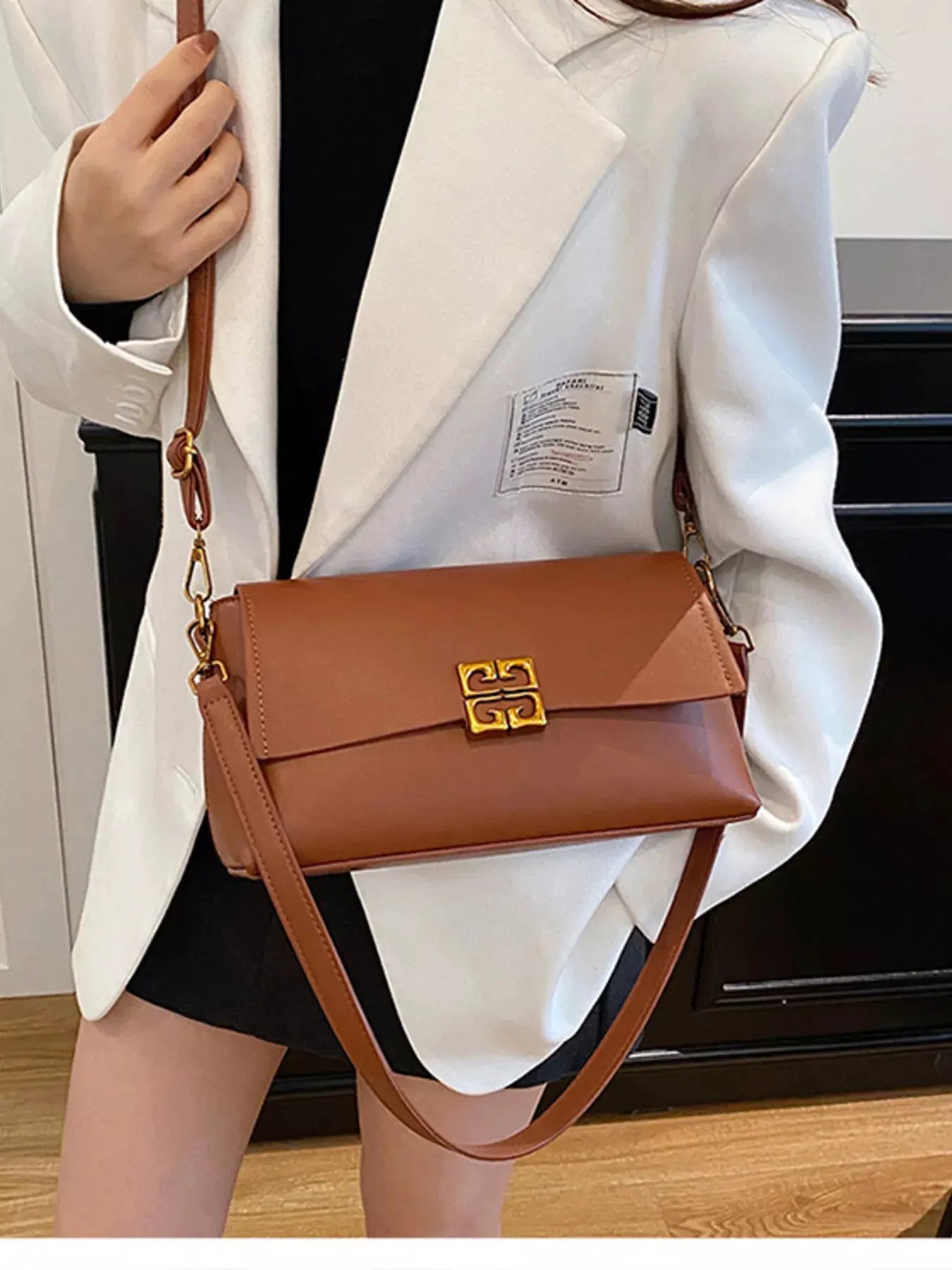 Leather Flap Crossbody Bag by Partner Label