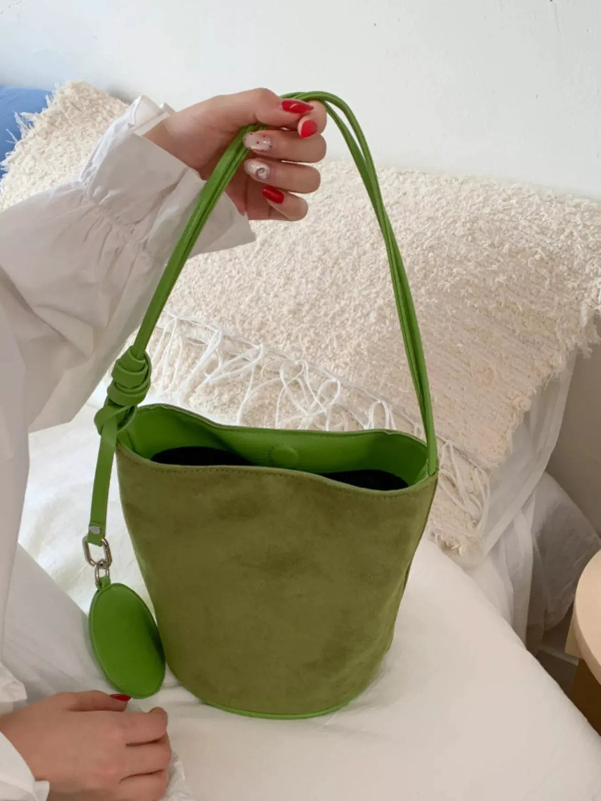 Suede Solid Color Bucket Bag by Partner Label