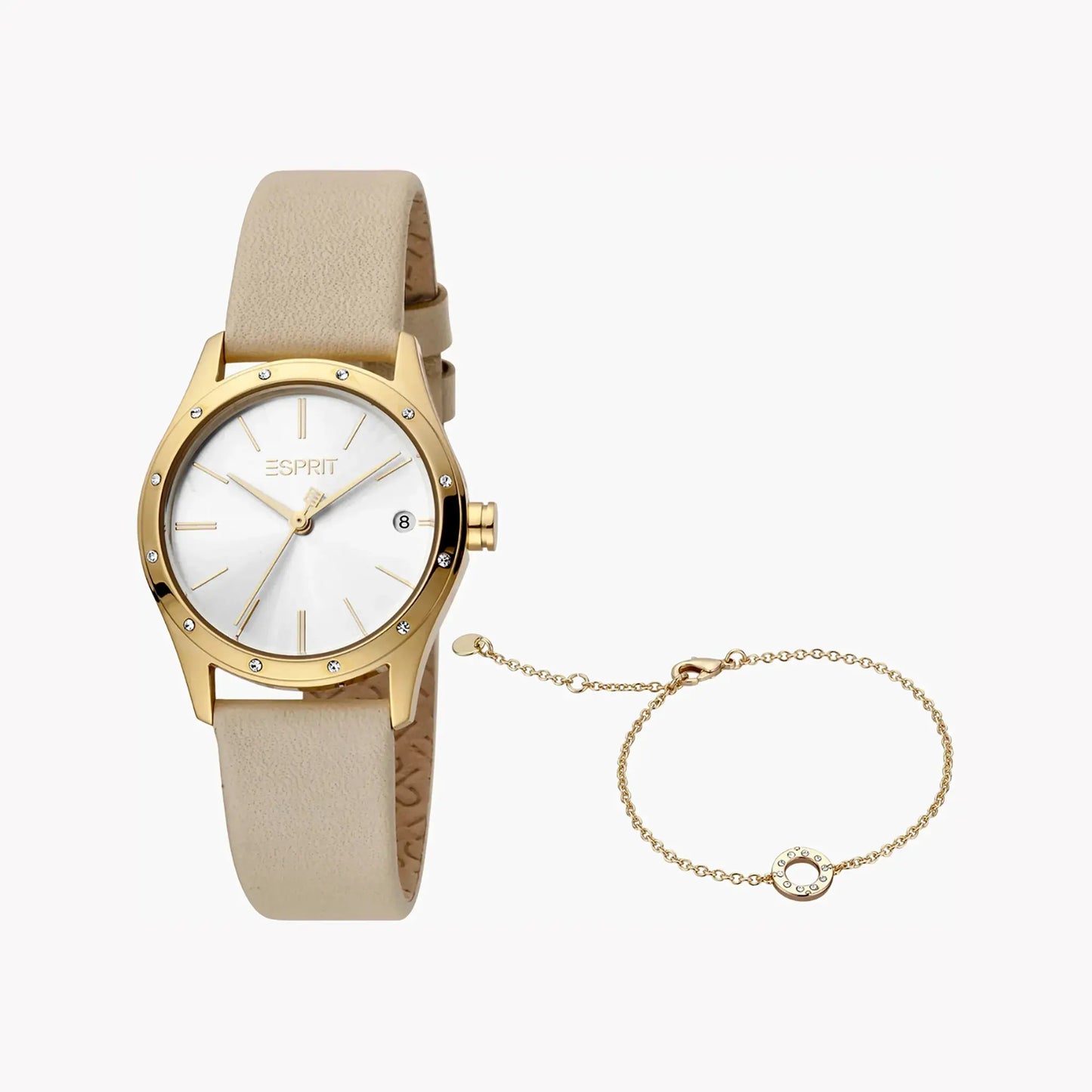 Esprit Women's Beige Leather Watch, Silver Dial | Es1l084m0015 by ESPRIT