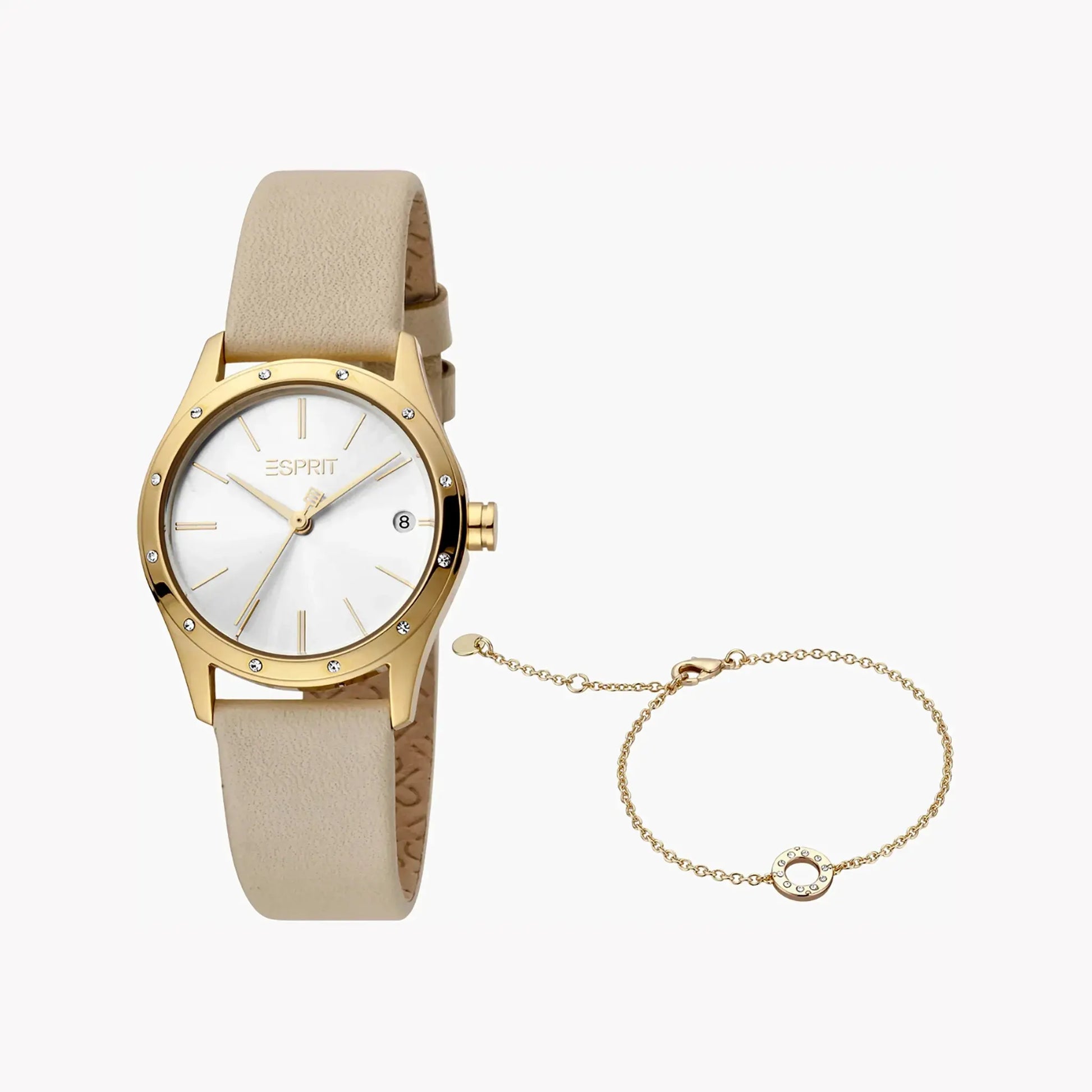 Esprit Women's Beige Leather Watch, Silver Dial | Es1l084m0015 by ESPRIT