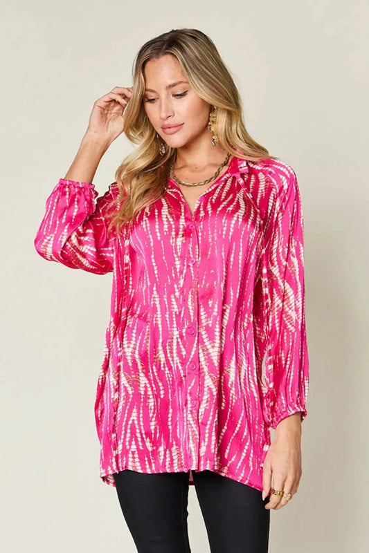 Double Take Full Size Printed Button Up Long Sleeve Shirt by Double Take