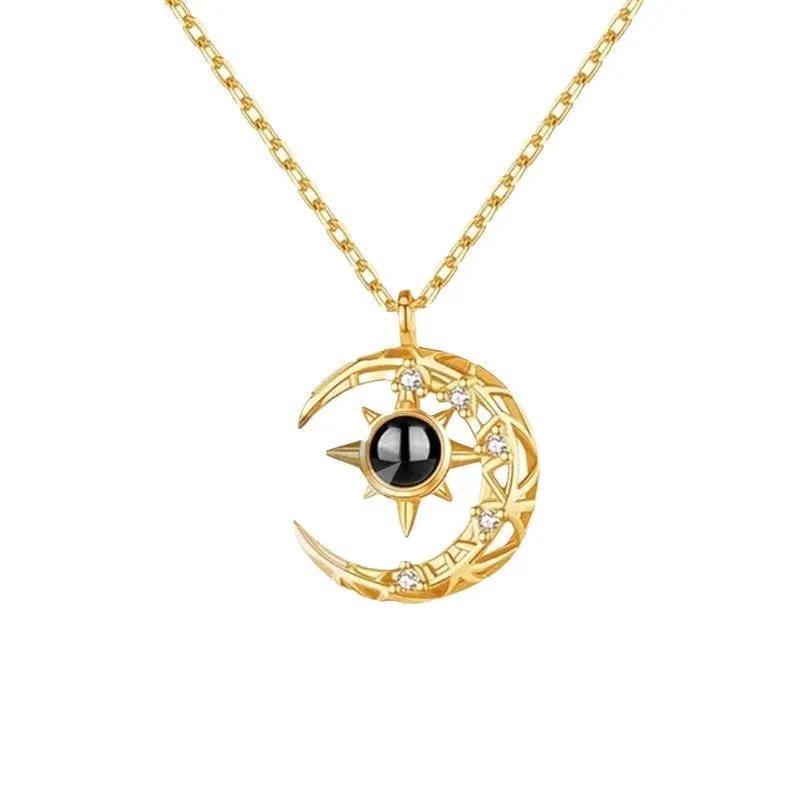 Projection Necklace Crescent Moon Pendant With Photo by Maiden-Art