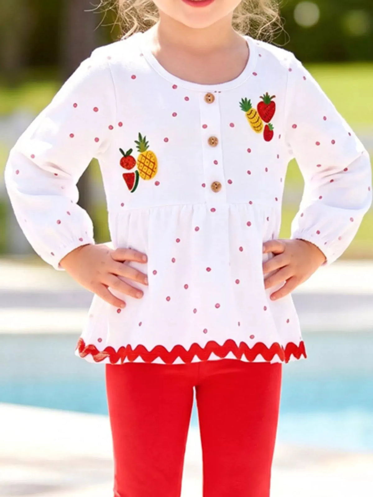 Children's Fruit Peplum Top and Leggings Two-Piece Set by Trendsi
