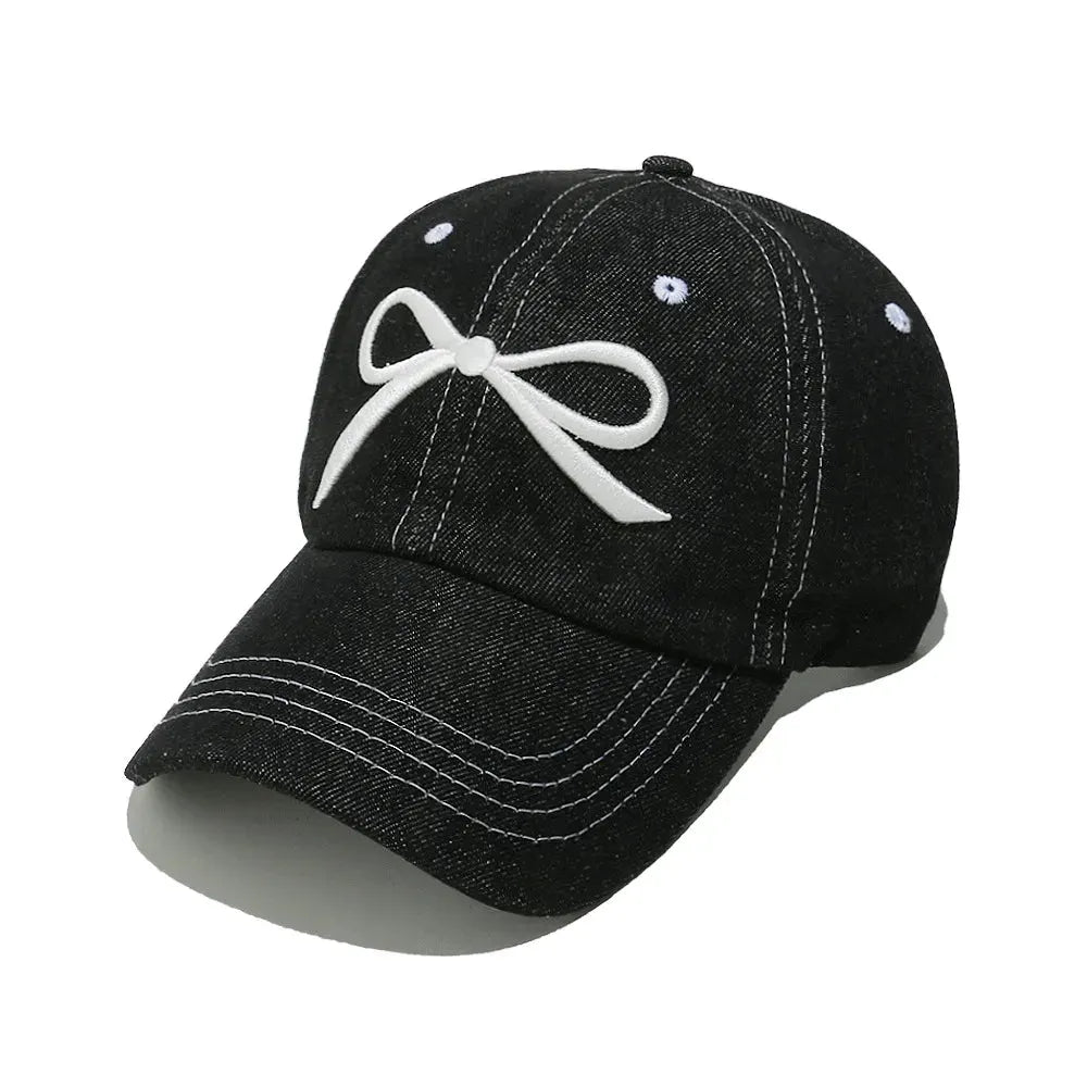 Bow Embroidered Denim Baseball Cap by Partner Label