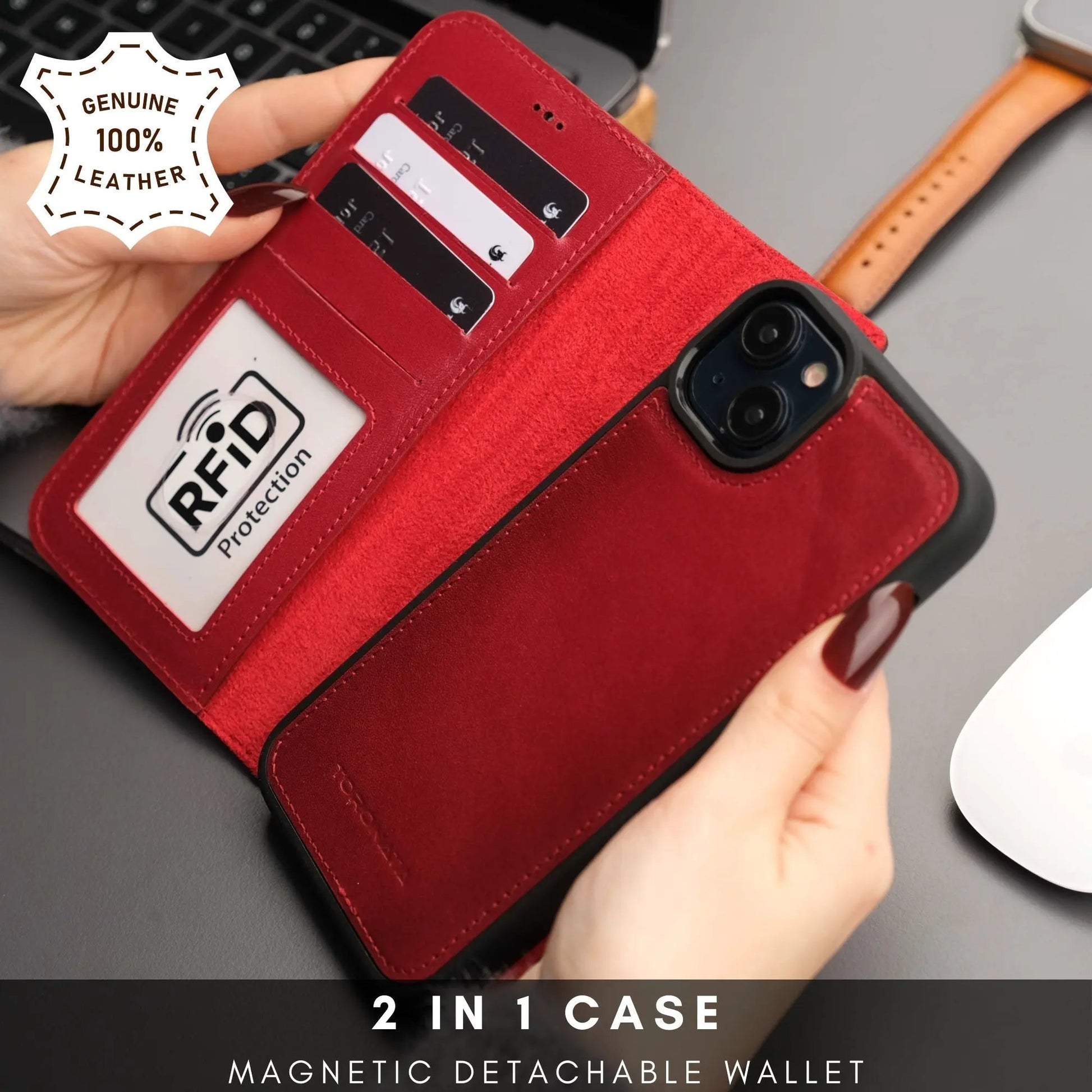 Casper Leather iPhone 15 Wallet Case | Detachable MagSafe Compatible RFID Protection by TORONATA