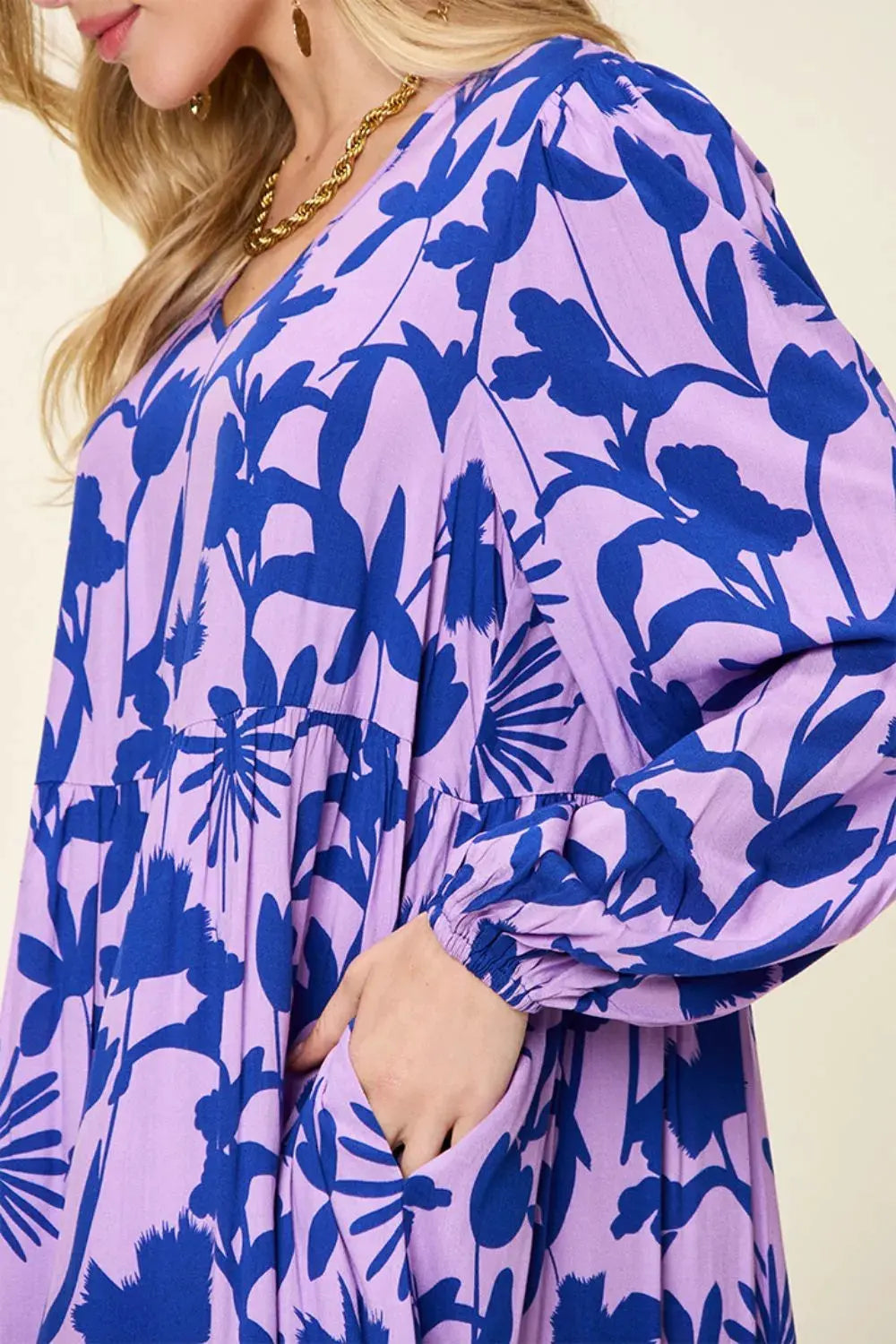 Double Take Full Size Printed Ruffle Hem Dress with Pocket by Double Take