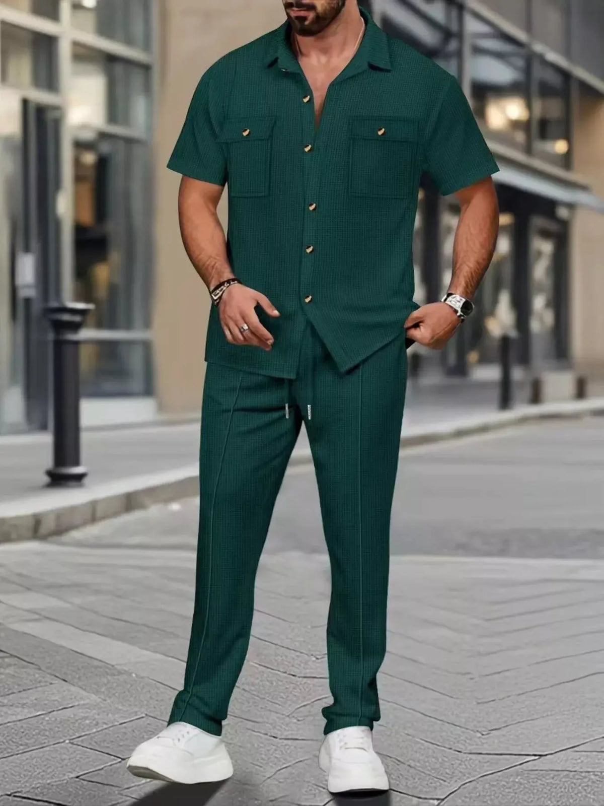 Men's Full Size Casual Short Sleeve Shirt and Pants Set Plus Size by Trendsi
