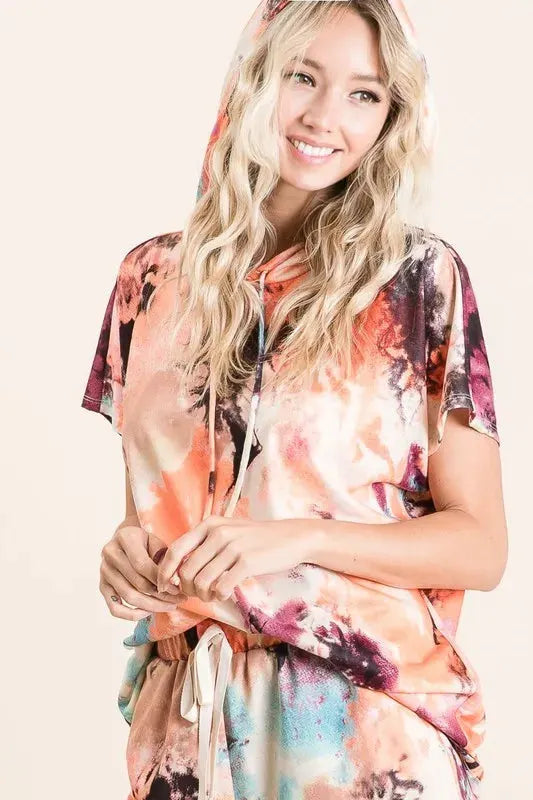 BiBi Tie Dye Terry Hoodie With Drawstring by BiBi