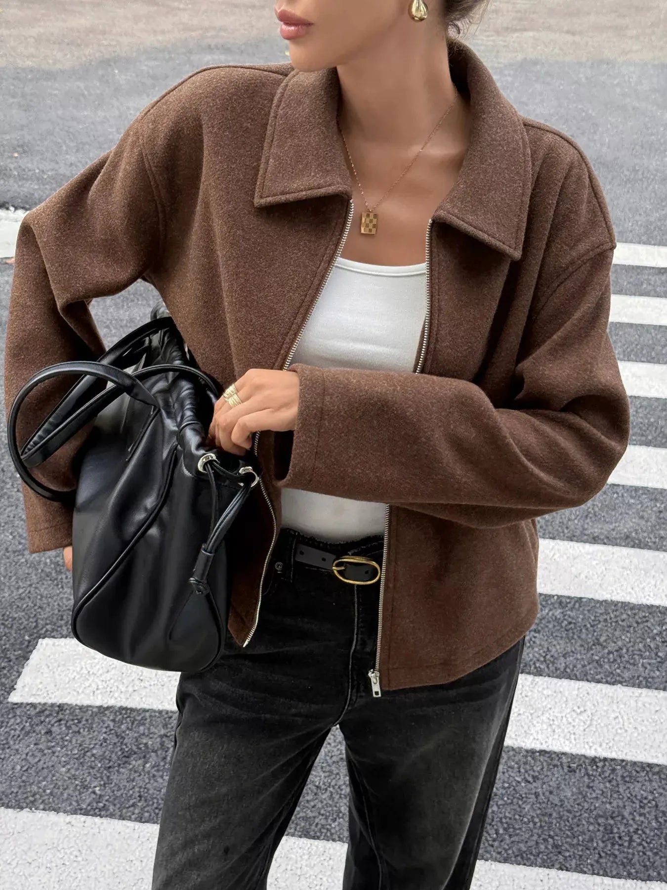 Zip-Up Dropped Shoulder Jacket by Partner Label