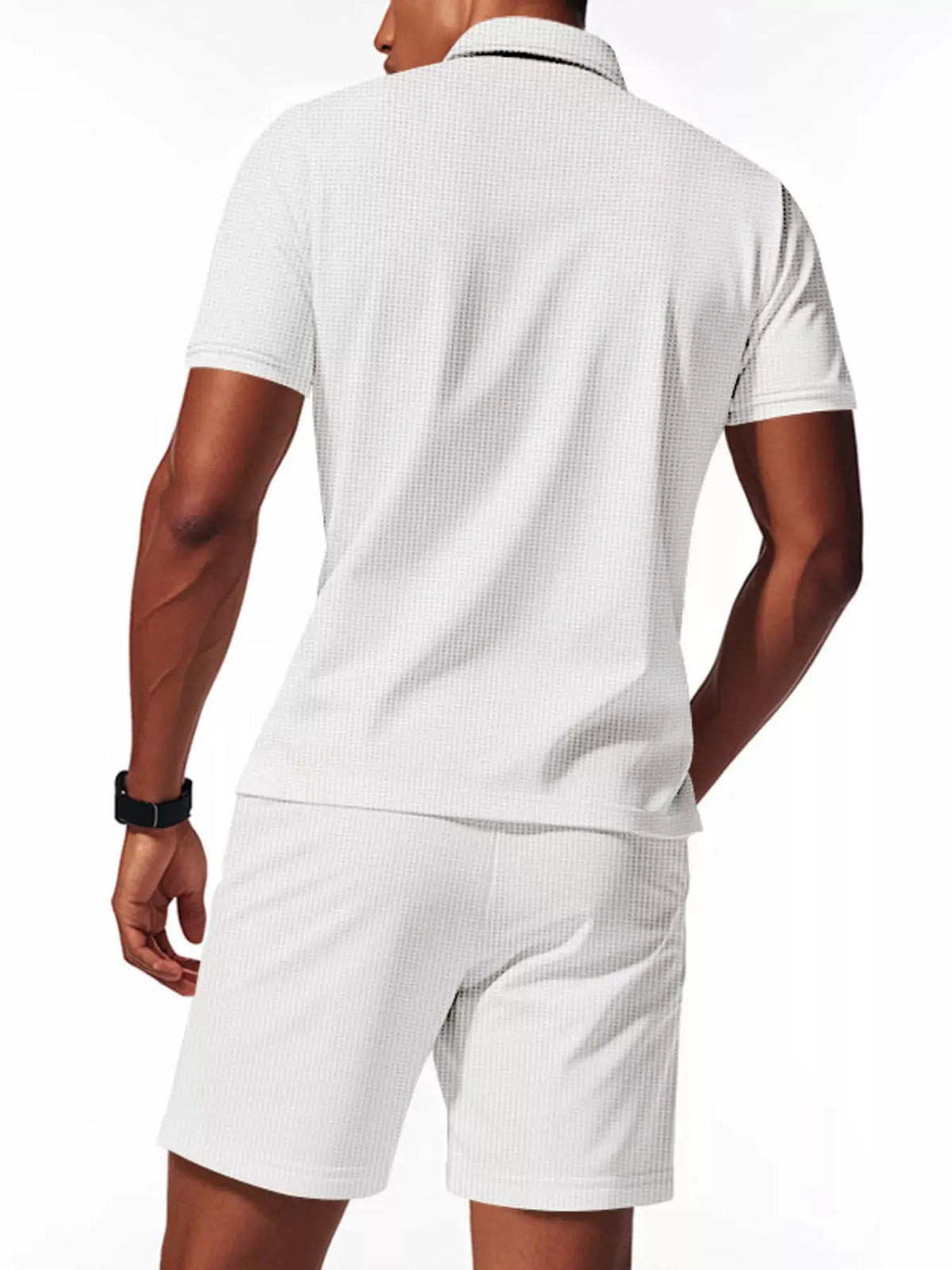 Men's Full Size Textured Short Sleeve Polo and Shorts Set Plus Size by Trendsi