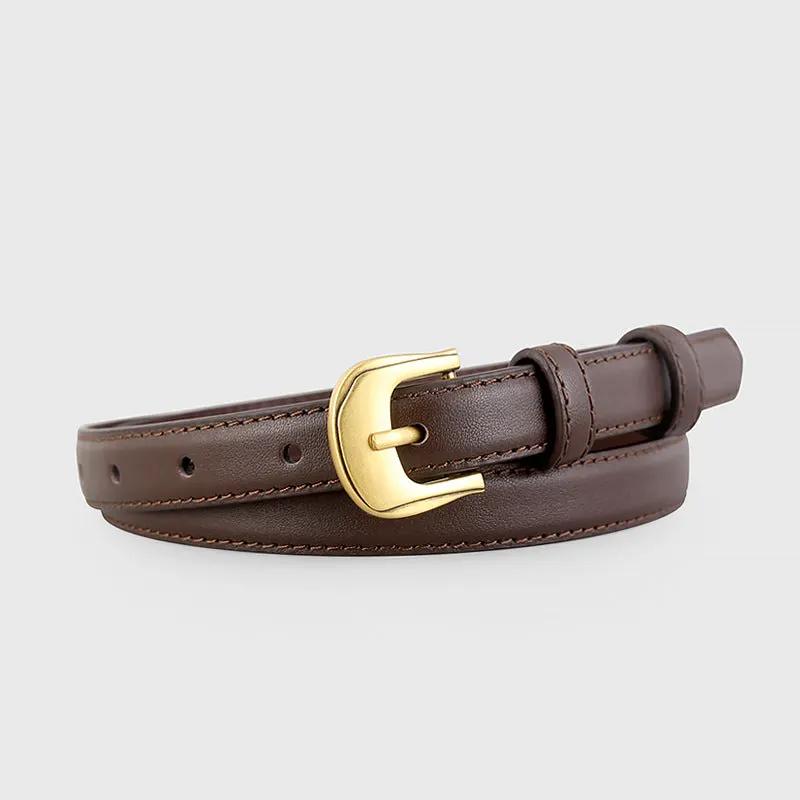 Leather Belt with Golden Buckle by Trendsi