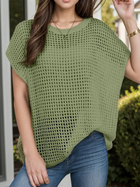 Openwork Round Neck Short Sleeve Cover-Up by Partner Labels