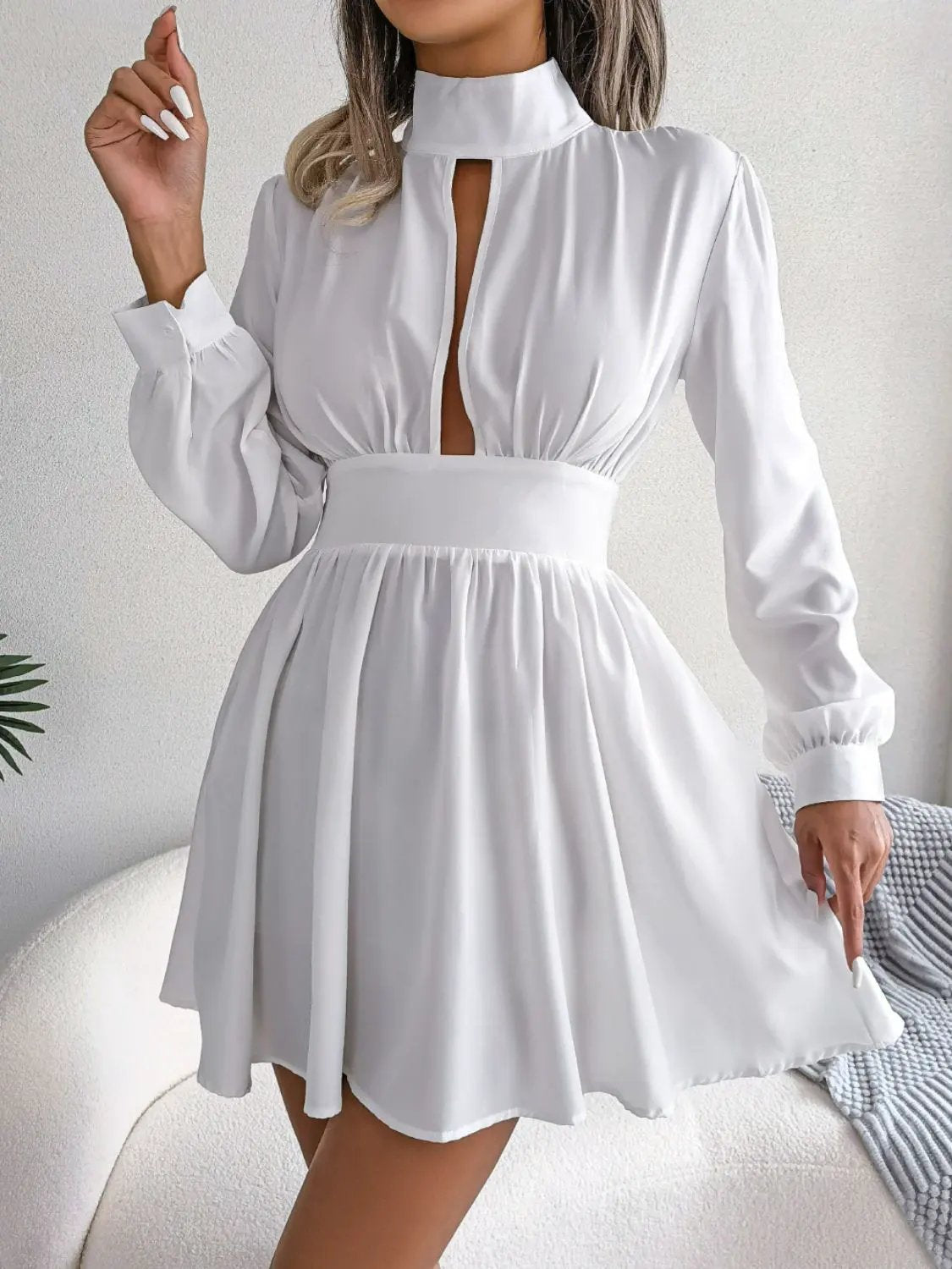 Cutout Turtleneck A-Line Mini Dress by Partner Label