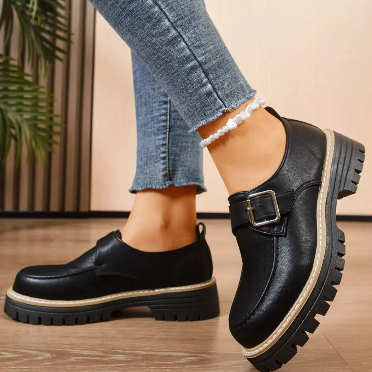 Round Toe Buckle Loafers by Partner Label