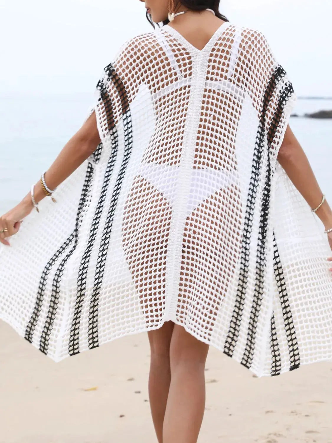 Open Front Contrast Openwork Cover-Up by Partner Labels