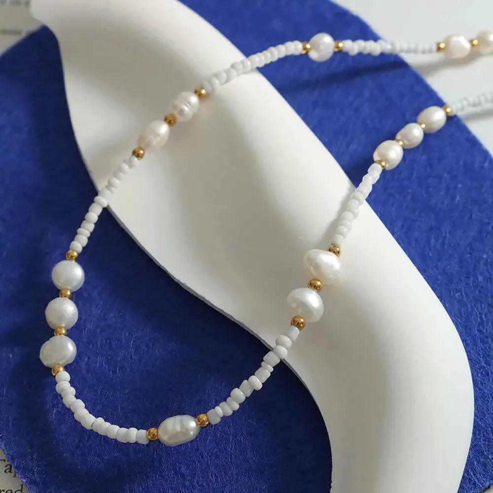 Titanium Steel Glass Bead Pearl Necklace by Partner Label