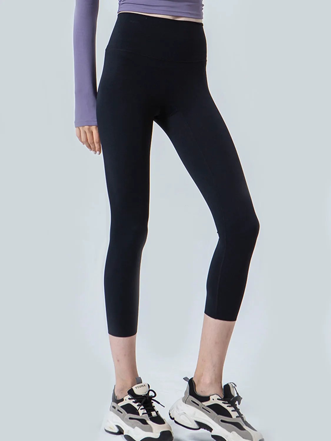 Wide Waistband Cropped Sports Leggings by Partner Label