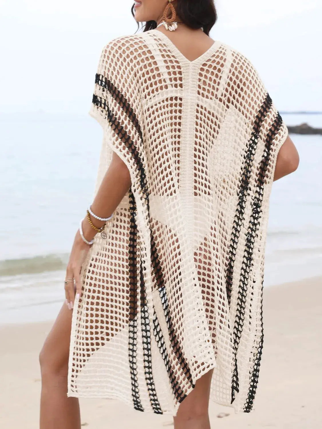 Open Front Contrast Openwork Cover-Up by Partner Labels