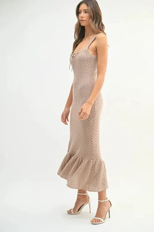 Ruffled Hem Sleeveless Crochet Knit Midi Dress | by MABLE | Partner Labels Selection by MABLE