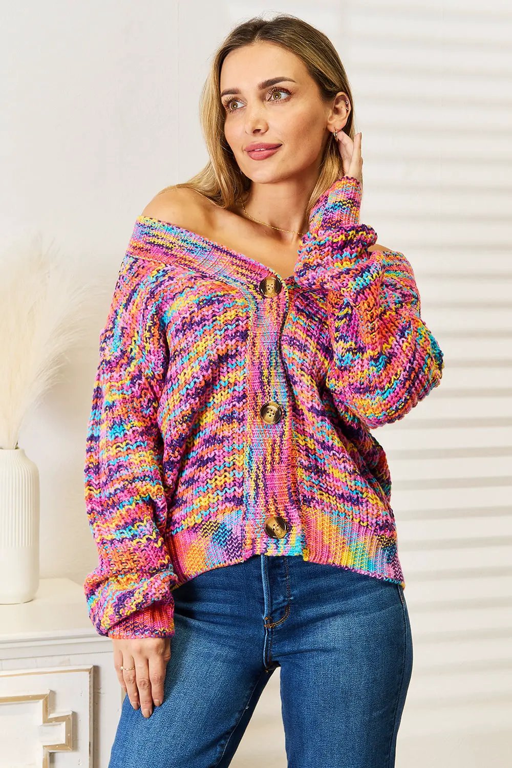 Angel Wings Woven Right V-Neck Long Sleeve Cardigan by Angel Wings