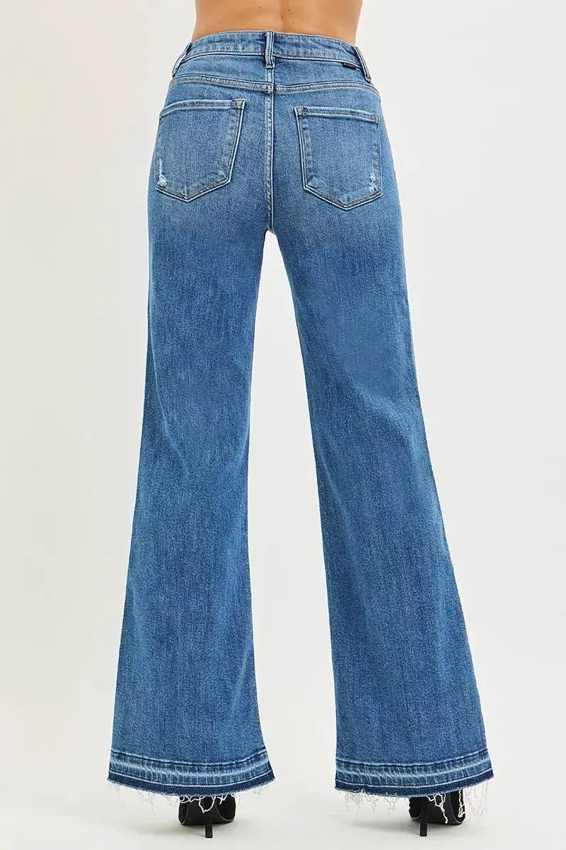 RISEN High Rise Wide Leg Jeans With Released Hem by RISEN