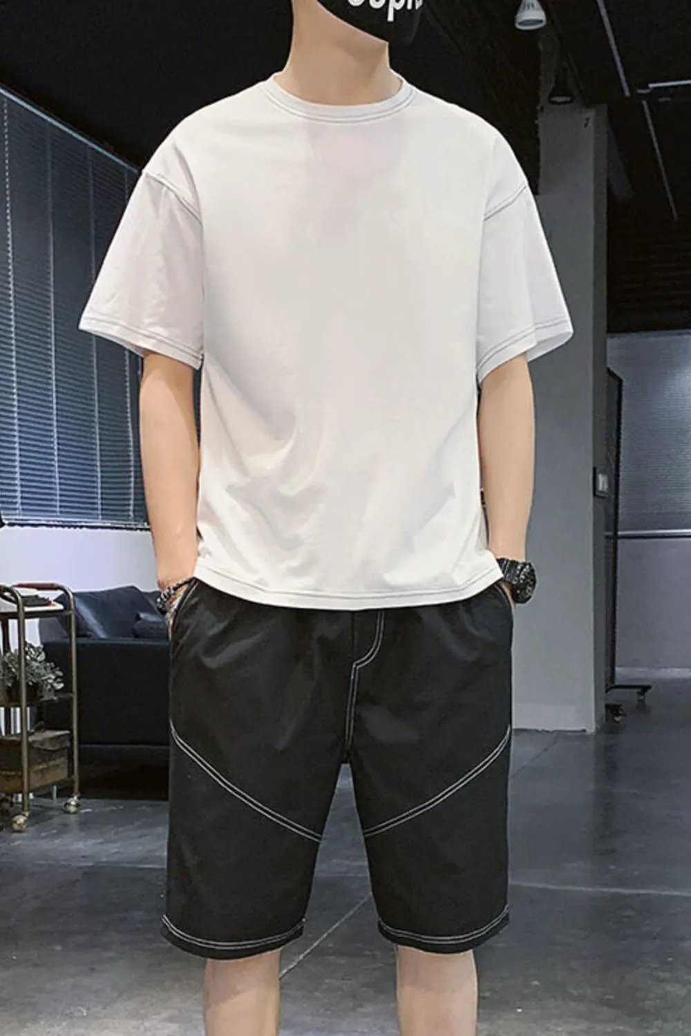 Men's Plus Size Casual Round Neck Top and Shorts Set by Trendsi