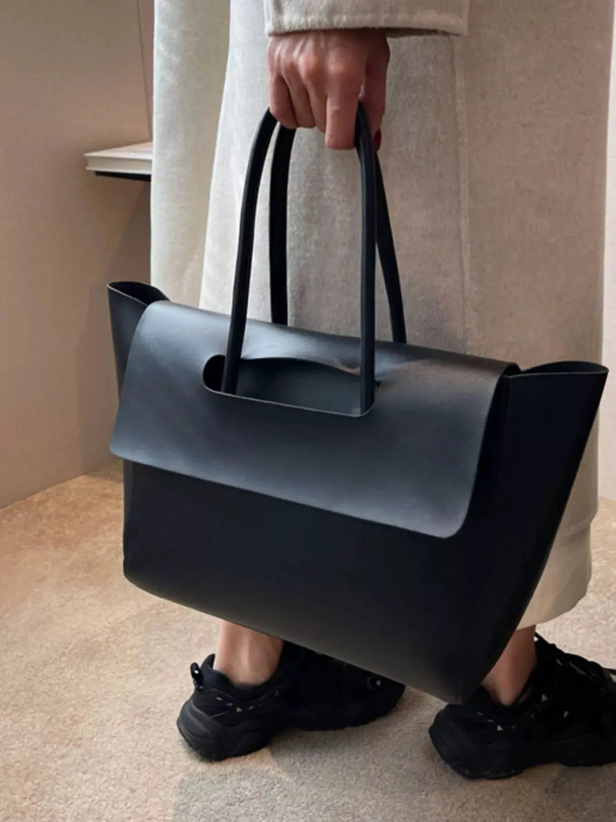 Solid Color Leather Handbag by Partner Label