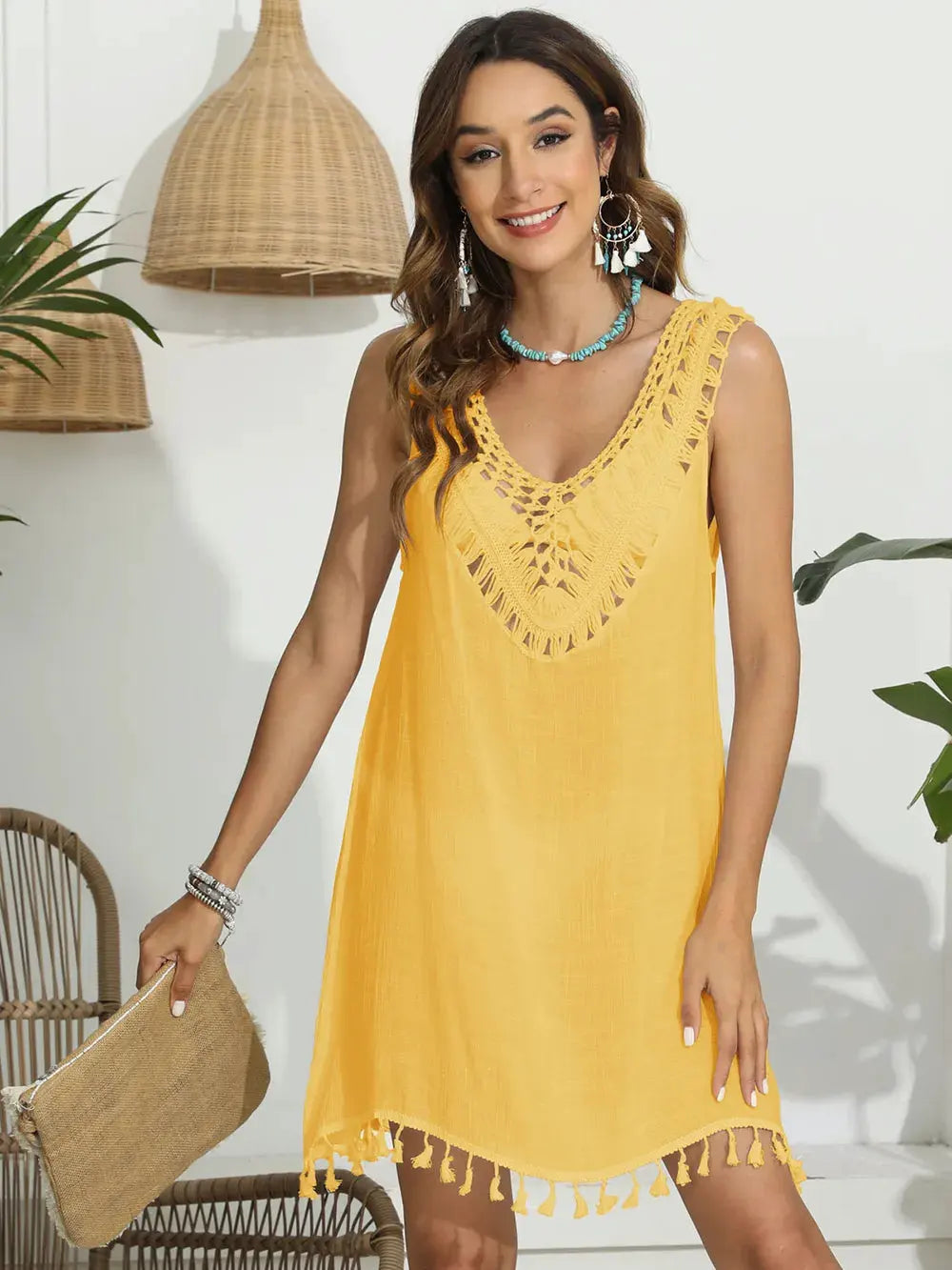 Tassel Scoop Neck Wide Strap Cover-Up by Partner Labels