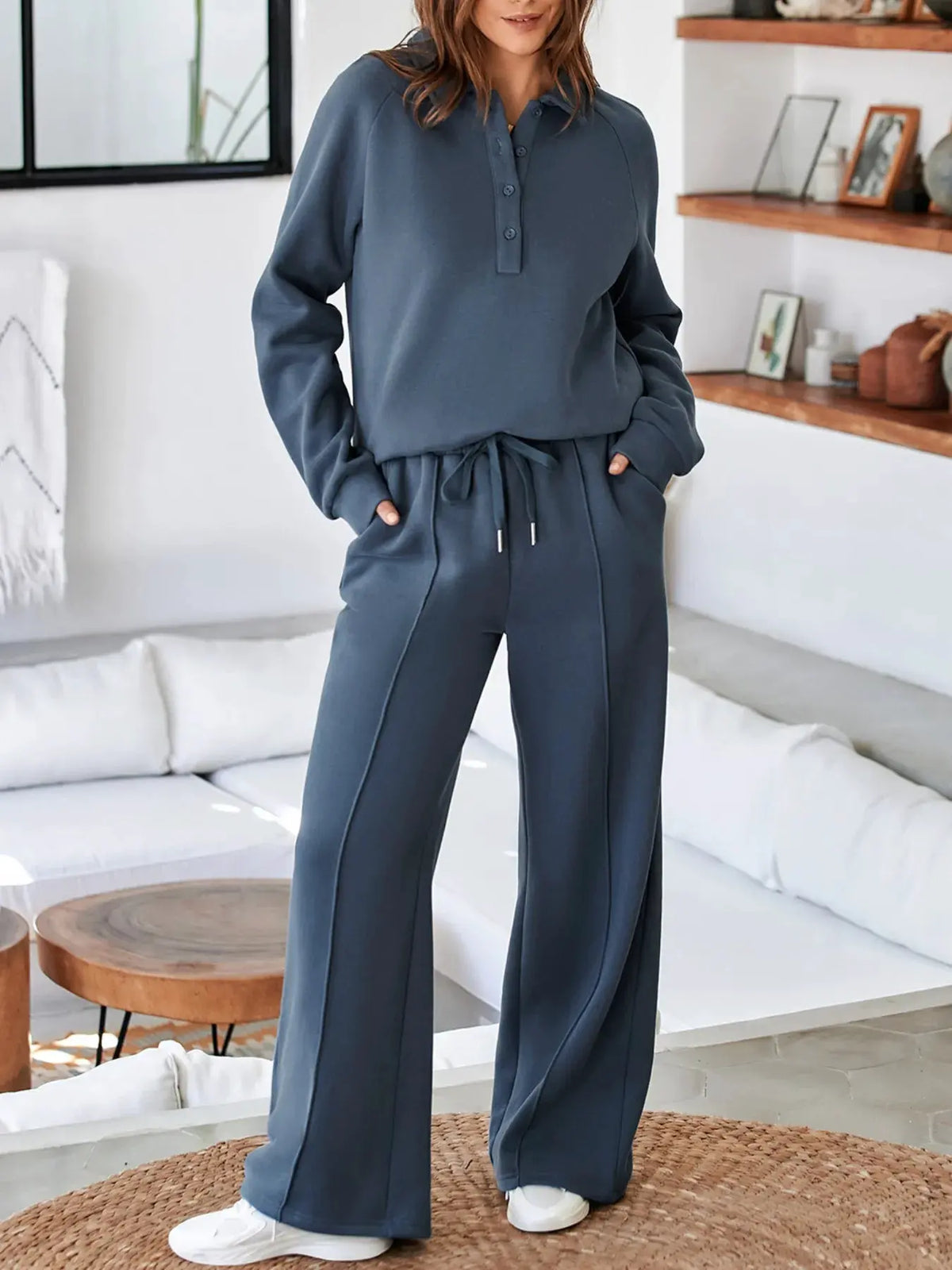 Collared Sweatshirt and High Waist Pants Active Set by Partner Label