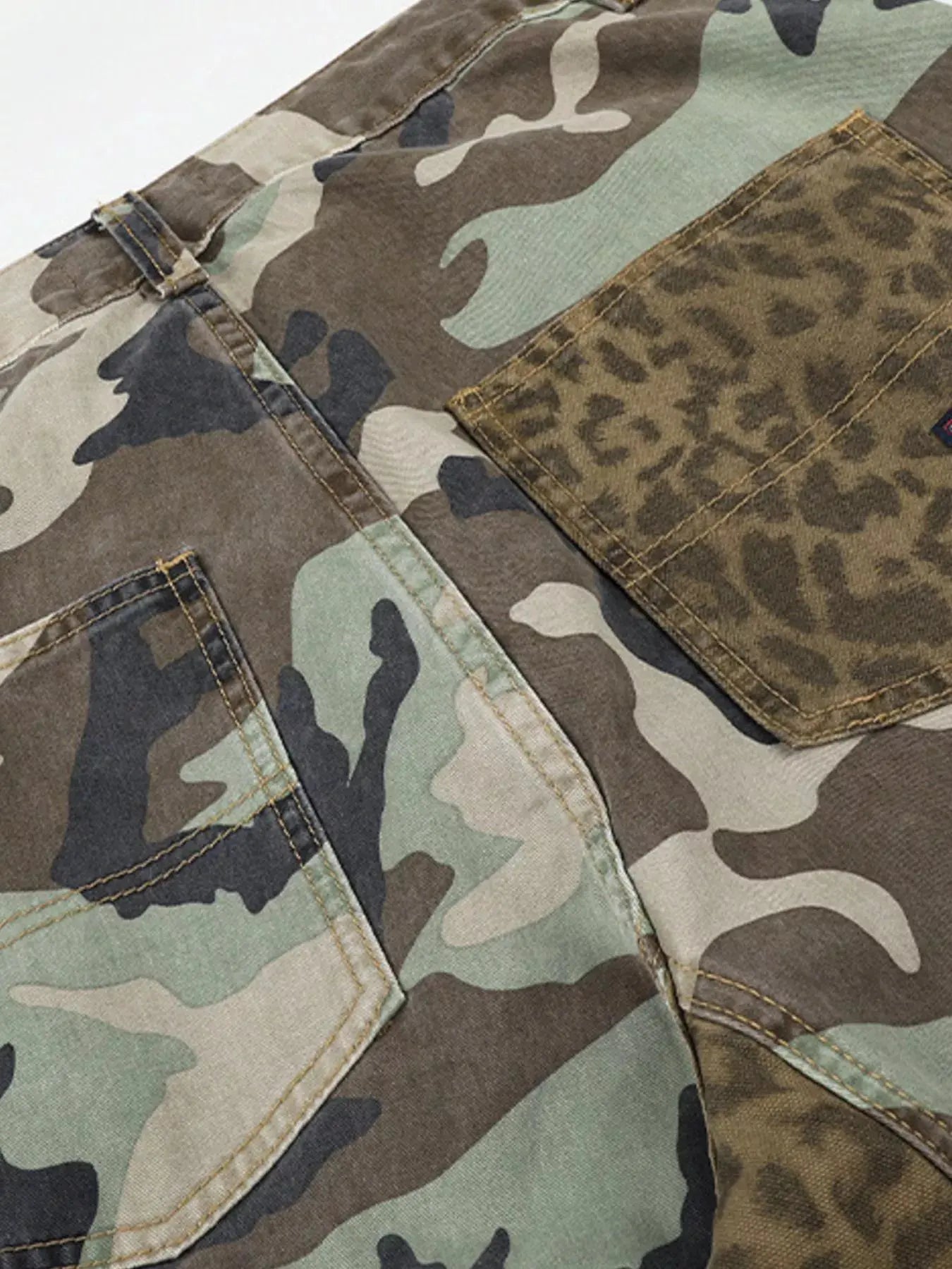 Men's Camouflage Leopard Patchwork Cargo Pants by Partner Label