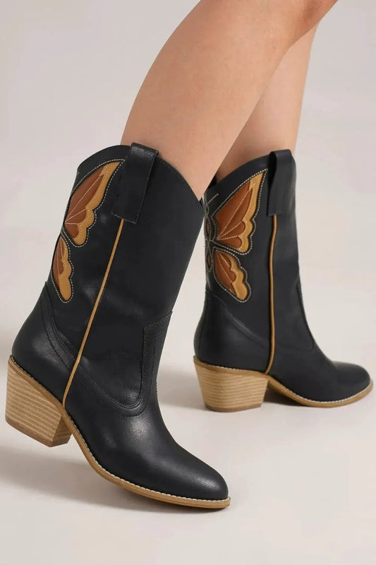 Beast Fashion Butterfly Cut Detail Point Toe Boots by Beast Fashion