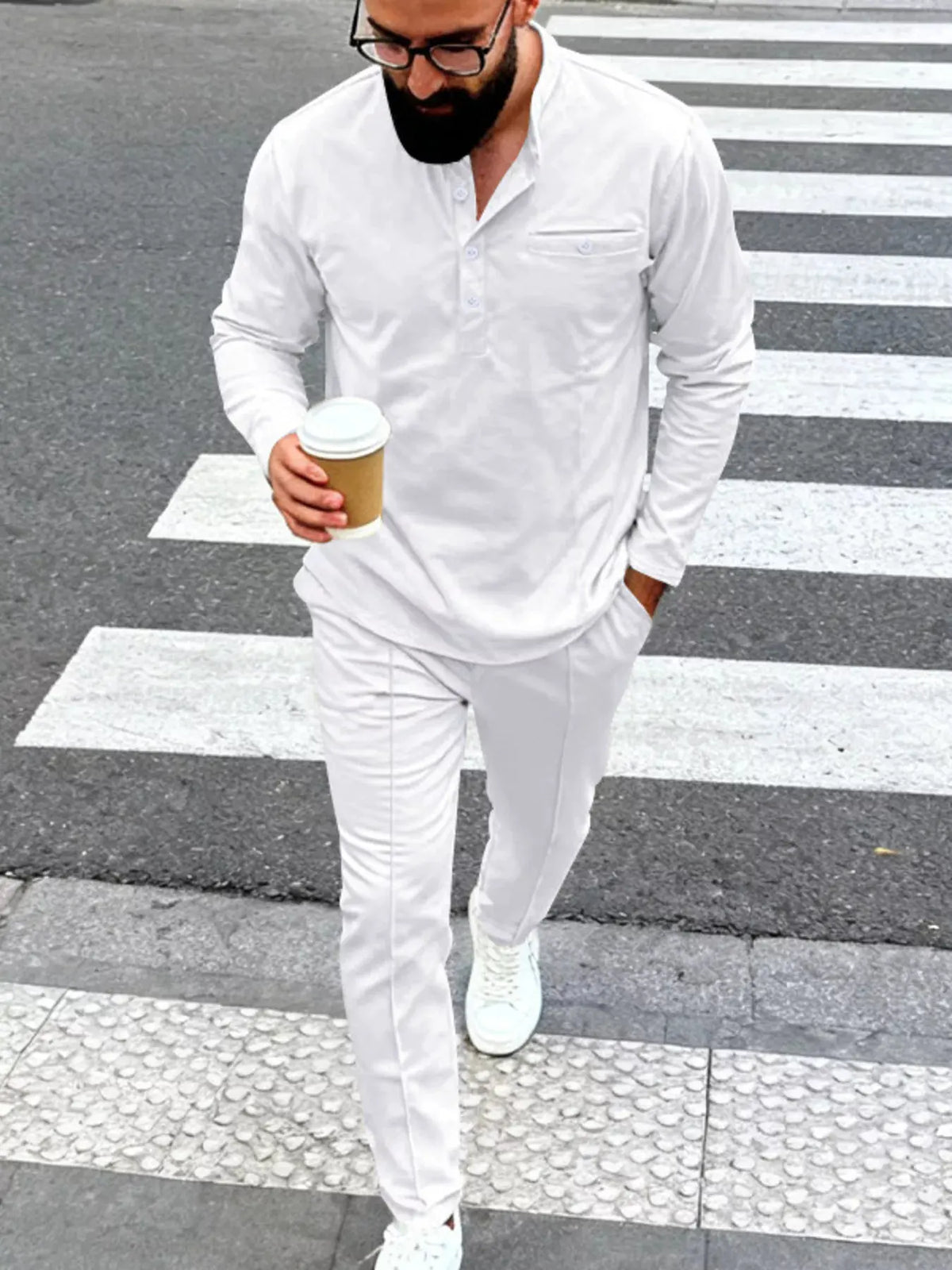 Men's Full Size Casual Long Sleeve Henley Top and Drawstring Joggers Set Plus Size by Trendsi