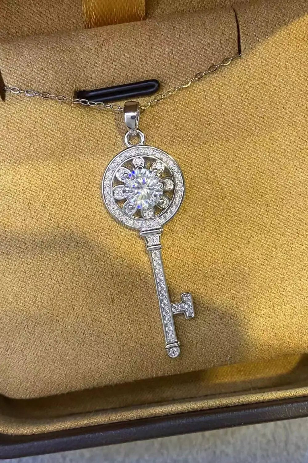 1 Carat Moissanite Platinum-Plated Key Pendant Necklace by Partner Label