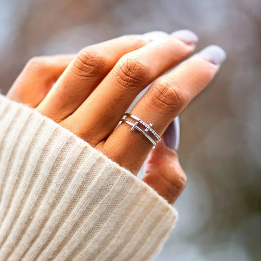 Double Band Cross Ring by Partner Label