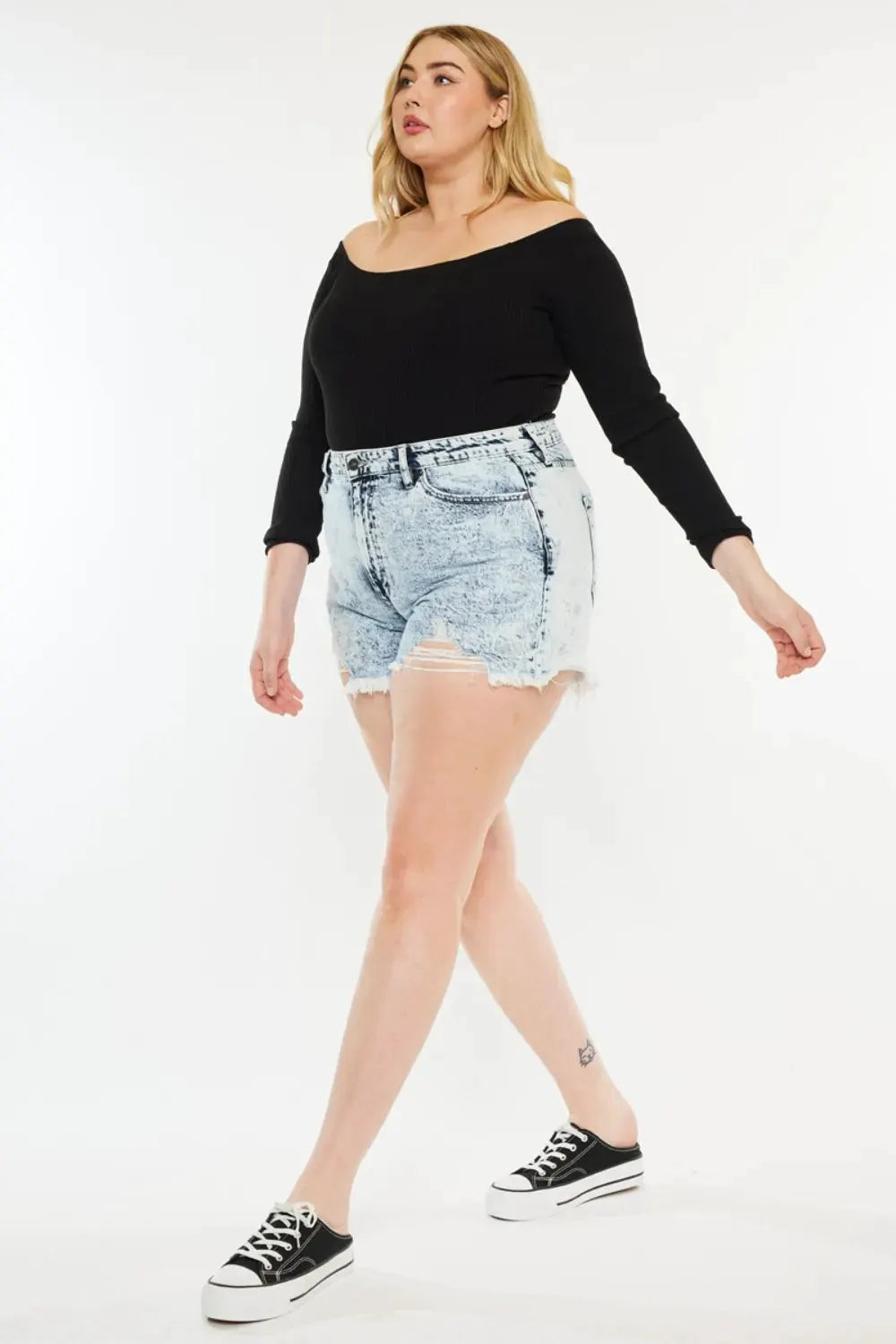 Kancan Full Size Distressed High Waist Denim Shorts by Kancan