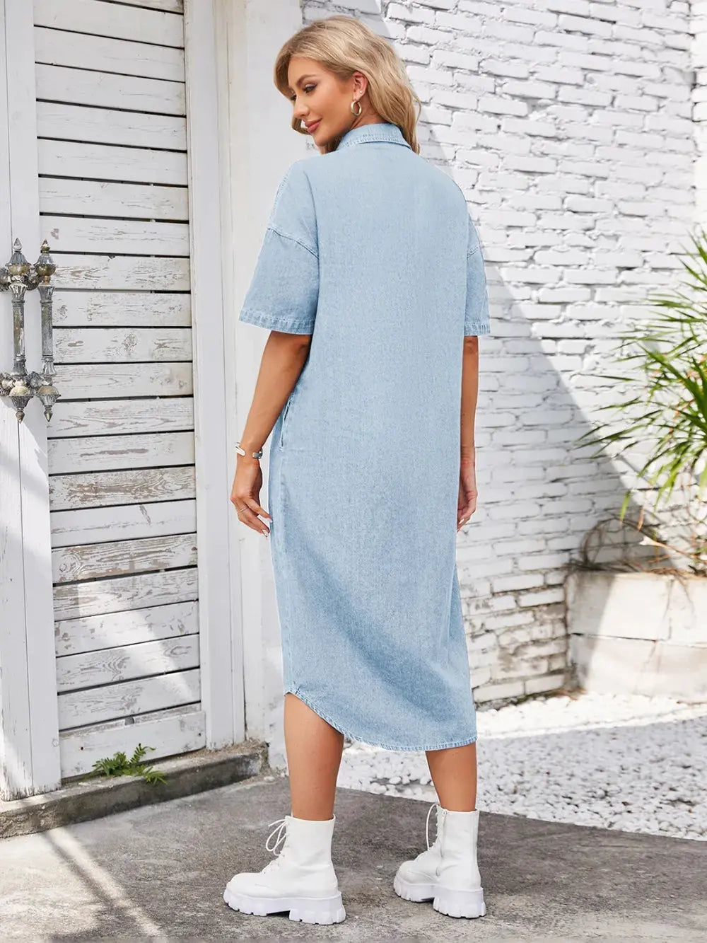 Button Up Dropped Shoulder Denim Dress by Partner Label