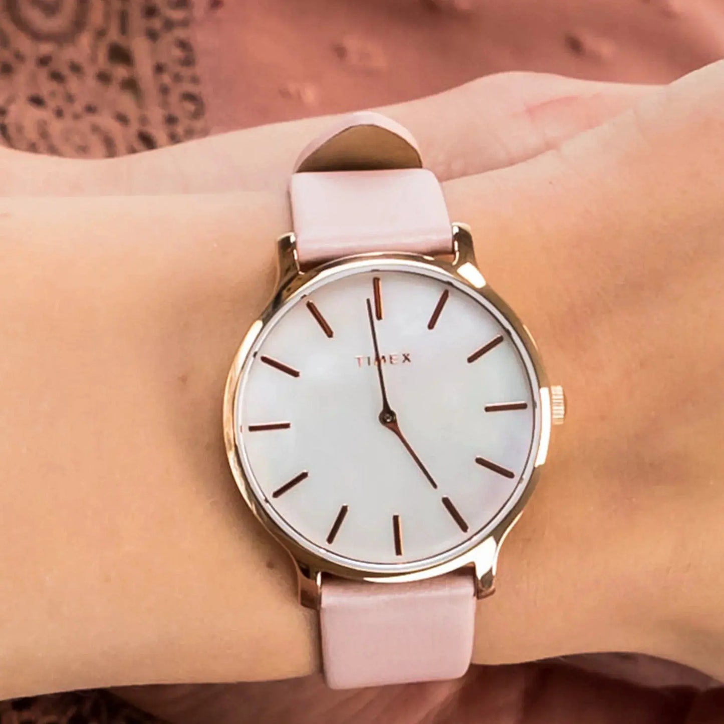 Timex Women's Pink Leather Watch, Mother Of Pearl Dial | Tw2t35300 by TIMEX