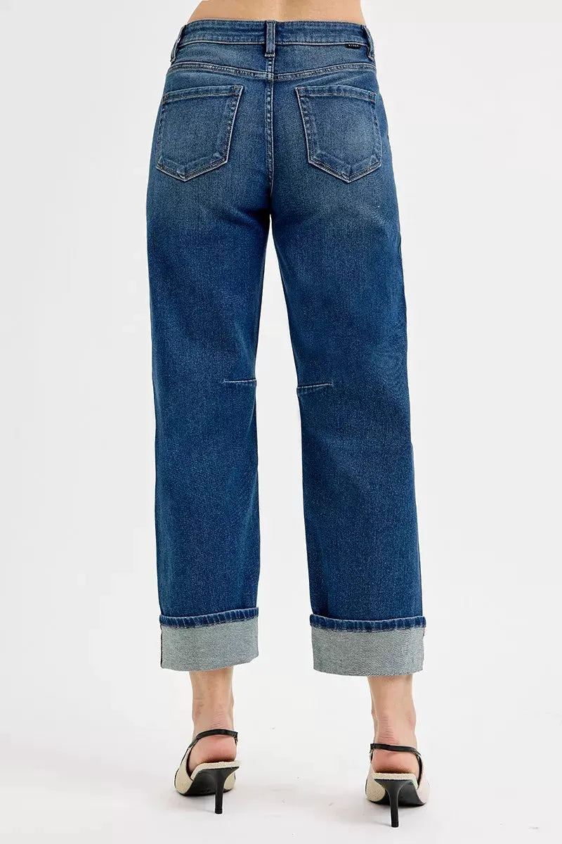 RISEN Slouchy Crop Barrel Cuffed Jeans by RISEN